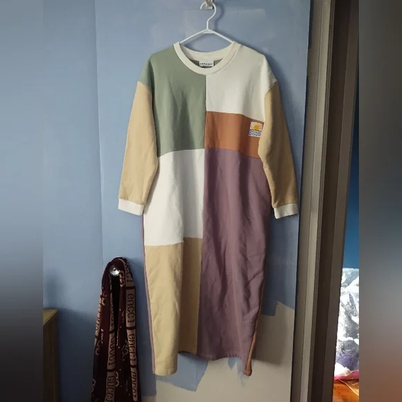 L.F. MARKEY Anders Pastel Patchwork Fleece Sweatshirt Dress S/M - Picture 5 of 10